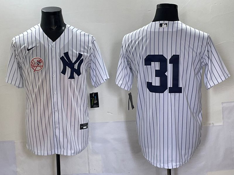 Men 2025 New York Yankees 31 No Name White Stripe Game Nike MLB Jersey style 09